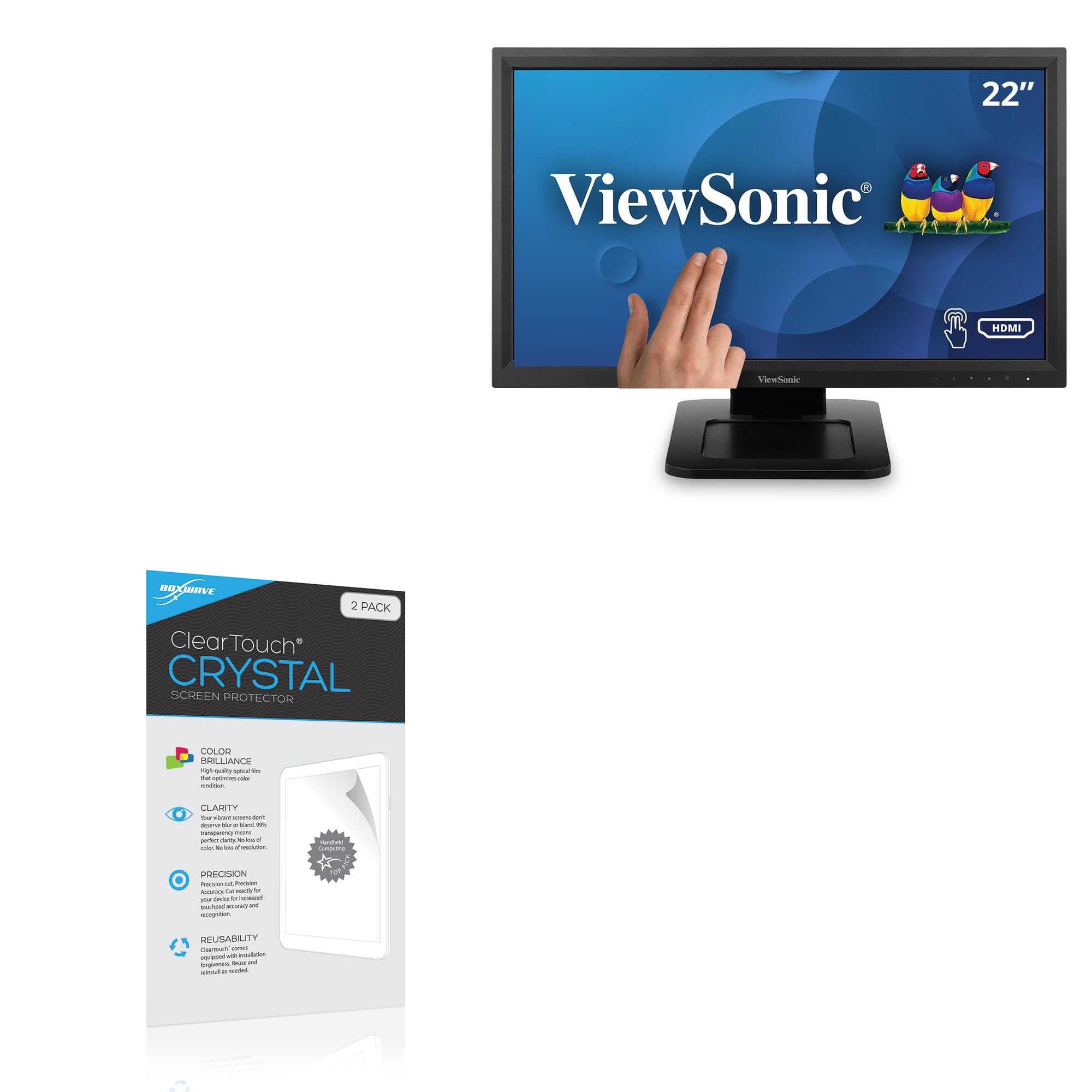 BoxWave Screen Protector Compatible with Viewsonic TD2211 - ClearTouch Crystal (2-Pack), HD Film Skin - Shields from Scratches