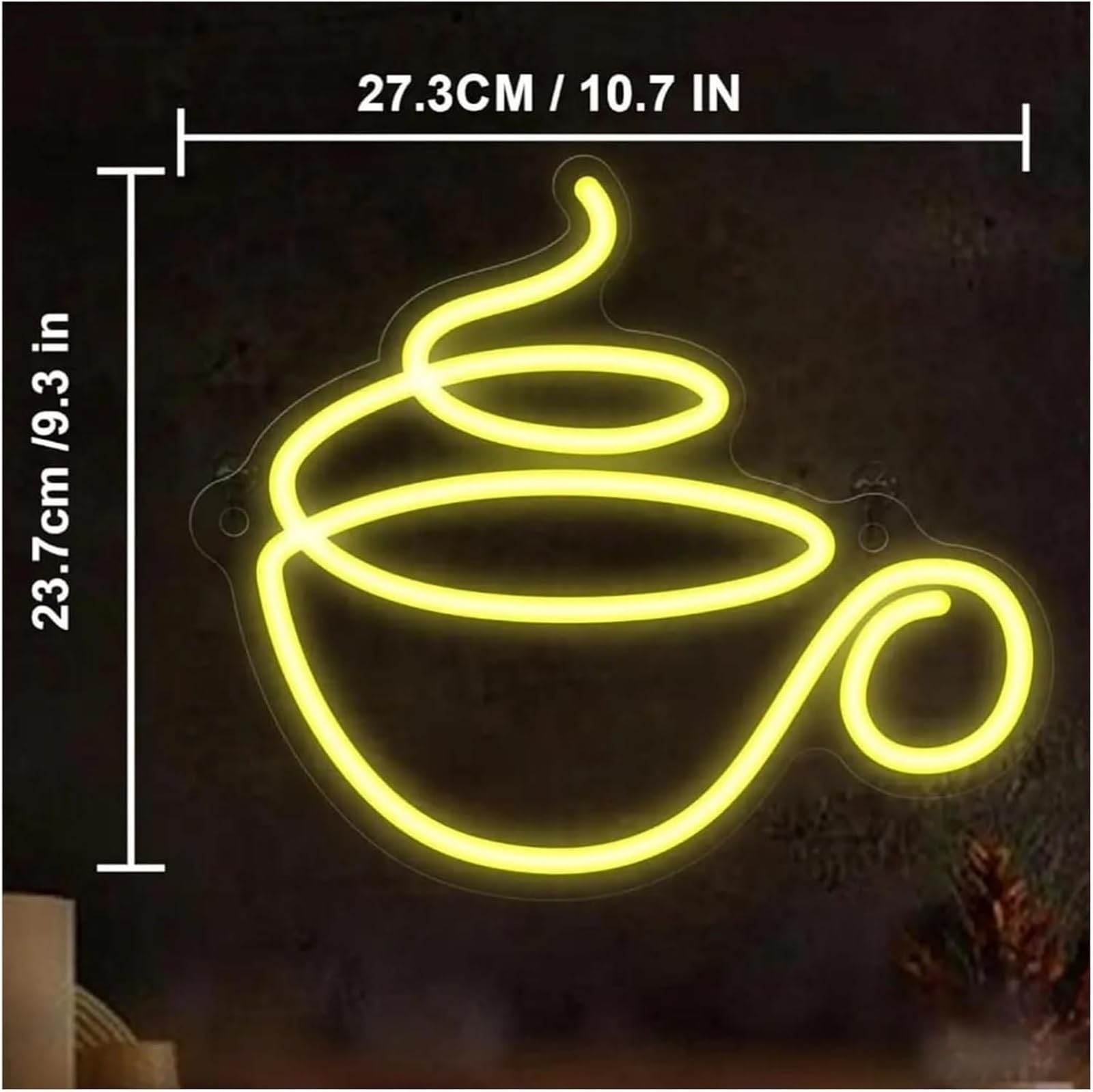 Insegna al neon a forma di tazza da caffè per decorazione murale, 23,7 cm x 27,3