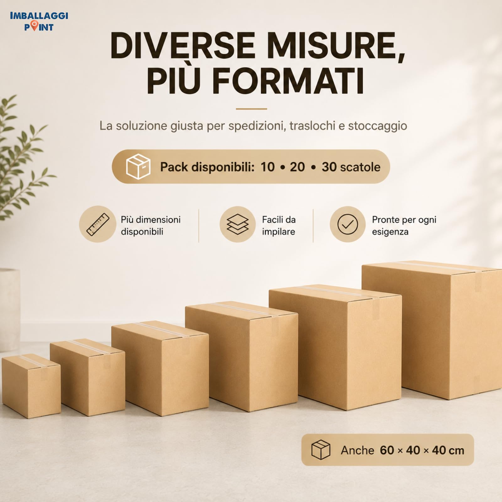 Imballaggi Point - Kartonagen in Havanna - eine Welle - 60 x 40 x 25 cm - Versandkartons für Versand und Umzug - schützend, robust und langlebig - Set mit 20 Stück