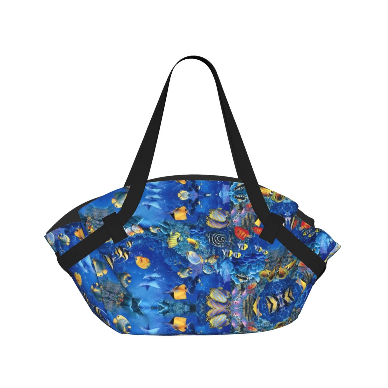 WYCZHY Tropical Fishes Printed Foldable Round Picnic Blanket Converts to Carry Bag, 37in Mat for Camping Date Night