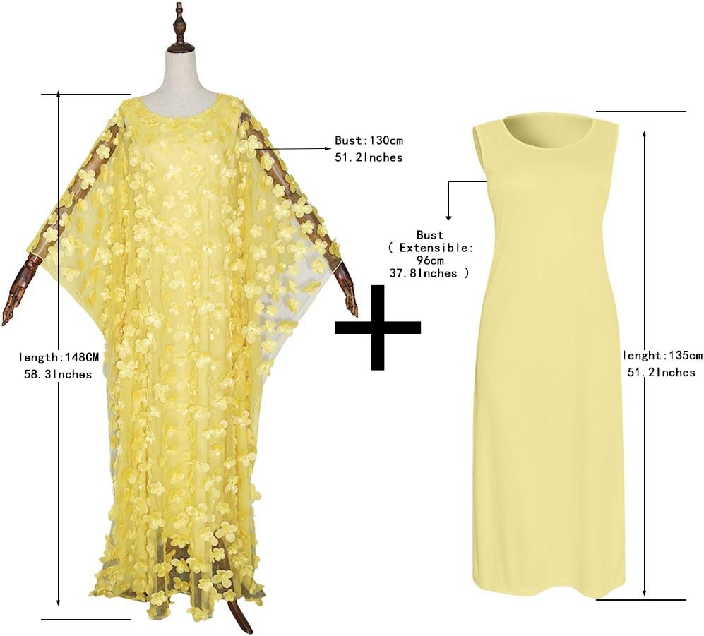 HD Afircan Women Applique Flower Dress Boat Neck Caftan Chiffon Gown One Size - Image 6