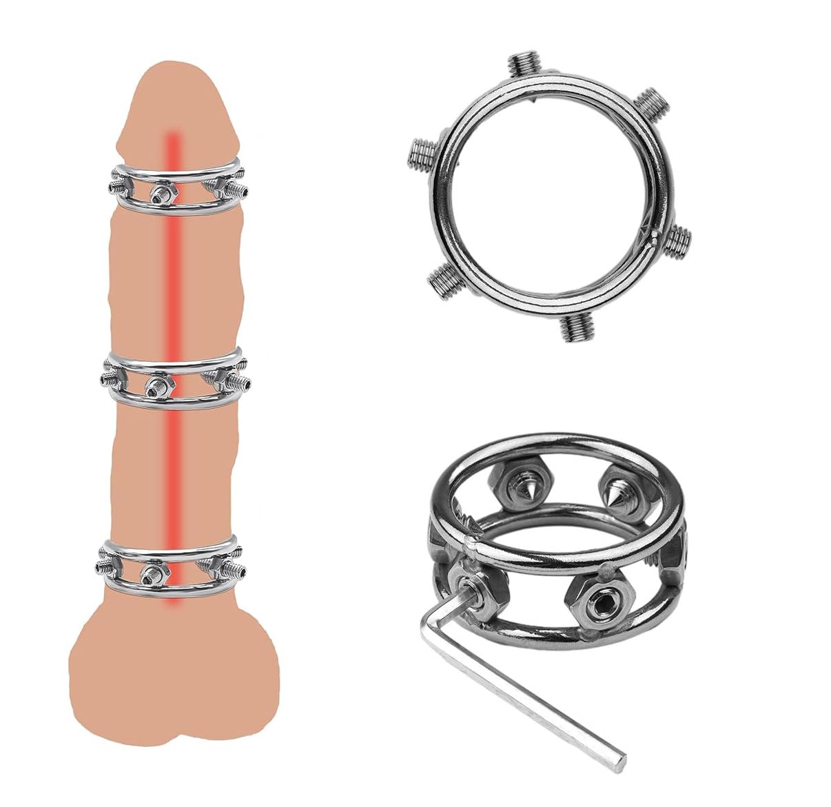 HeYie Penis Torture CBT Testicle Crusher Extreme Cock Ring with 6 Spikes Adjustable Men's Glans Ring Stainless Steel Scrotum Ring Testicles Penis Squeezer Stimulation Testicle Crusher (Size : S)
