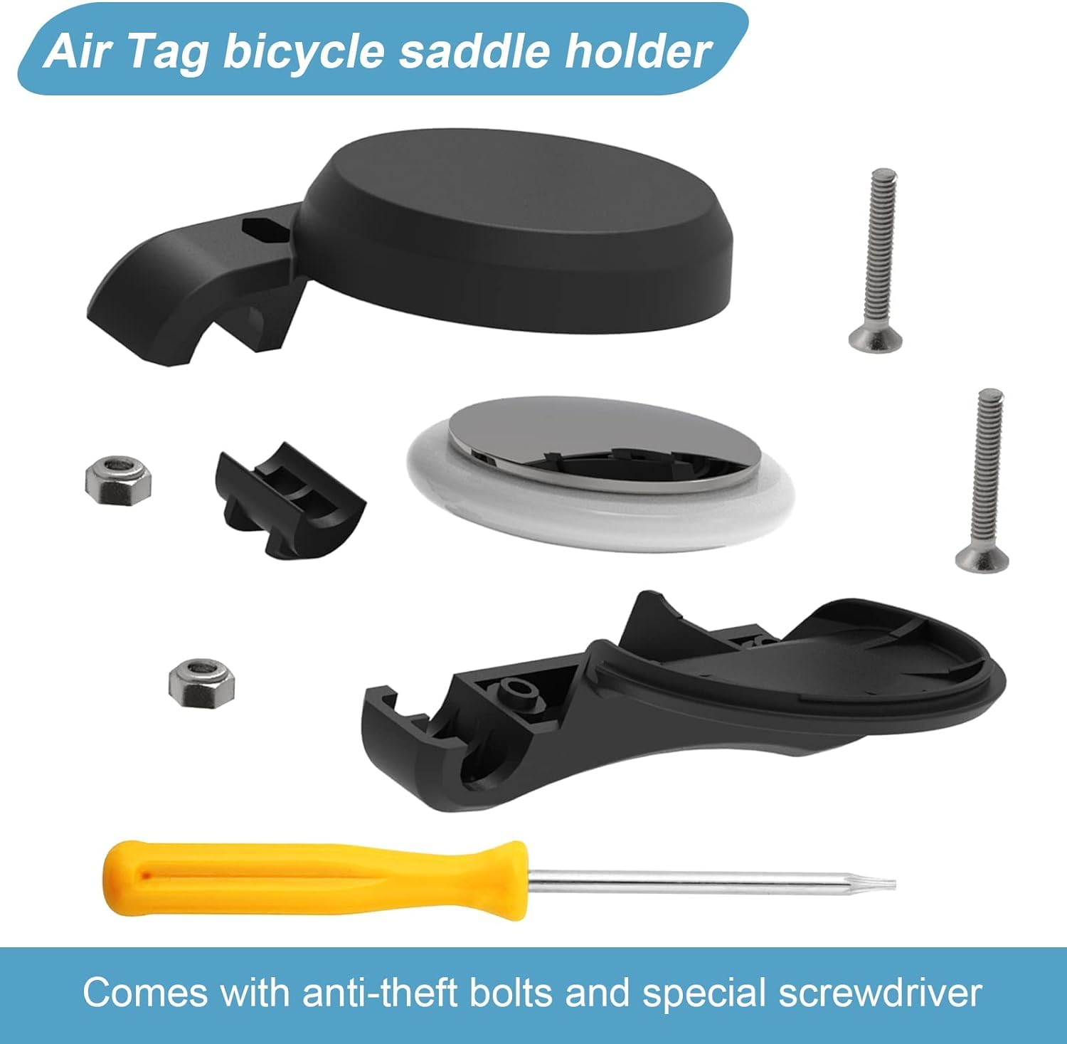 DMNQ AirTag Support de vélo sur la selle avec traceur GPS antivol avec vis de sécurité et outils, pour tous les vélos de VTT - Localisation facile du vélo