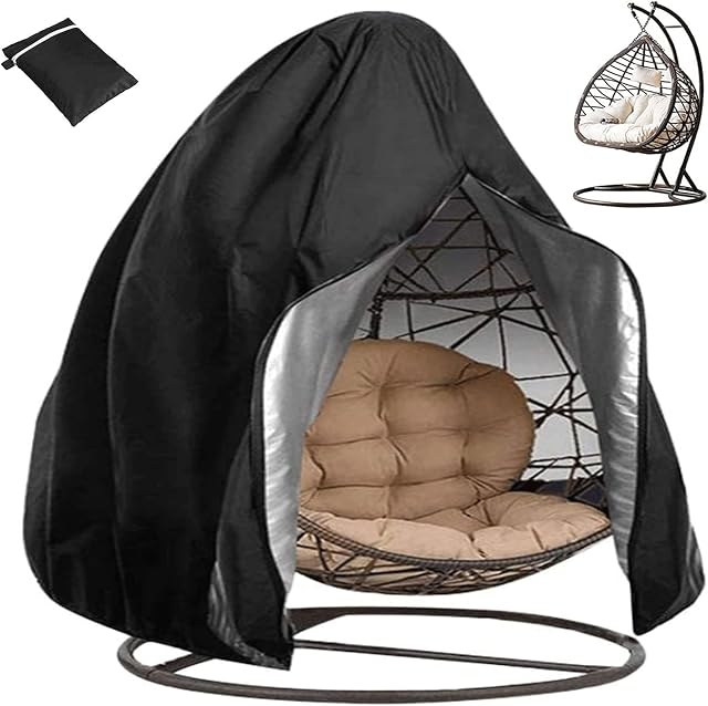 Timisea Egg Chair Cover Double Patio Hanging Egg Chair Cover Swinging Egg Chair Cover Polyester Taffeta Waterproof Heavy Duty Garden Rattan Wicker Swing Chair Outdoor Furniture Cover, 230x200cm