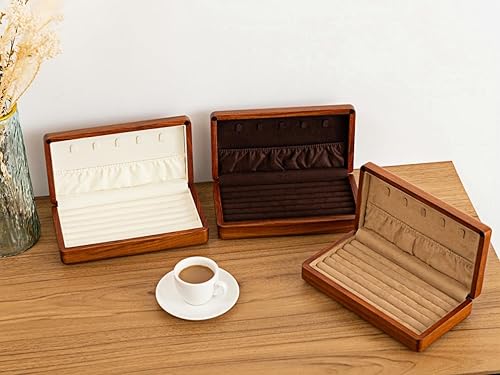 Miniatura 7 de Joyero de madera maciza, organizador de joyas para múltiples anillos, gemelos, aretes, estuche portátil de almacenamiento de anillos de viaje