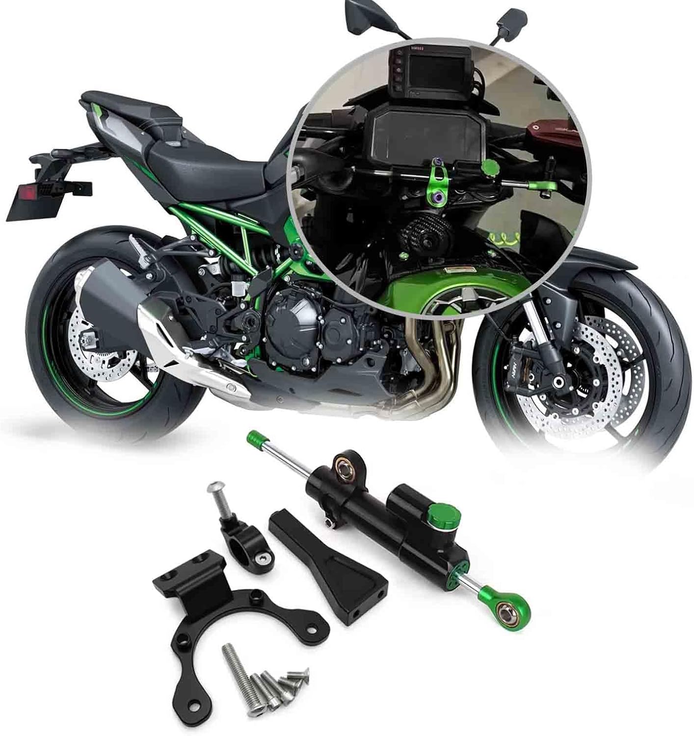 For 2025 Z 900 z900 Z900 2024-2018 New Motorcycle Steering Damper Stabilize Dampers Bracket Mounting Kit (Set 2-green)