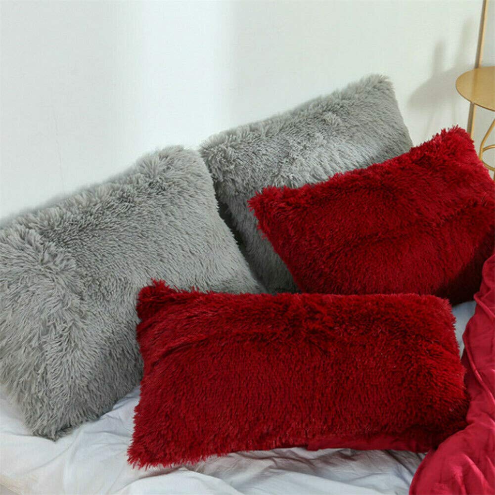 Chagoo Federe per cuscini in pelliccia sintetica,fodere per cuscini morbidi e pelosi in peluche,confezione da 2 fodere per cuscini decorativi soffici con chiusura a cerniera,20x27'(Grigio scuro