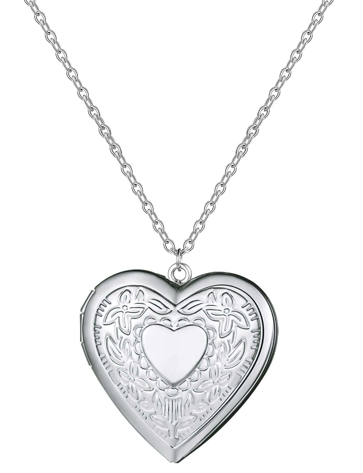 Stainless Steel Silver Plated Heart Photo Locket Pendant for Men and Women (NK0856)