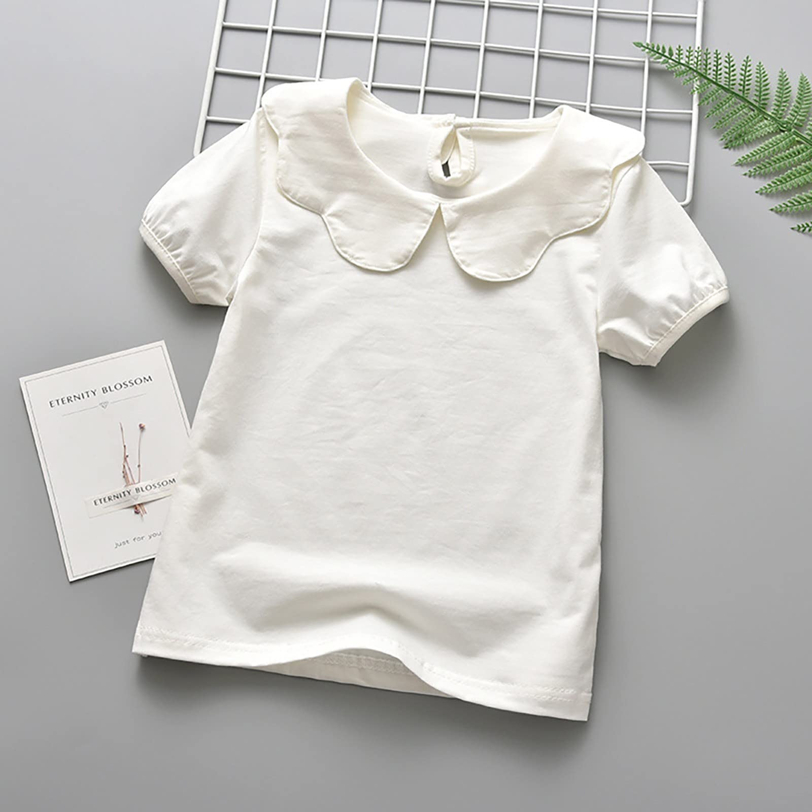 Babies, Toddlers, and Girls' Solid Short-Sleeve Tee Shirts Clothes Lapel Cotton Tee Shirts Tops Casual Summer Spring Tee White