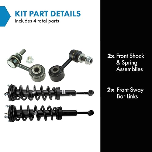 Miniatura 370 de TRQ Kit de suspensión delantera, conjunto de amortiguadores y resortes, barra estabilizadora, enlace estabilizador compatible con Chevrolet