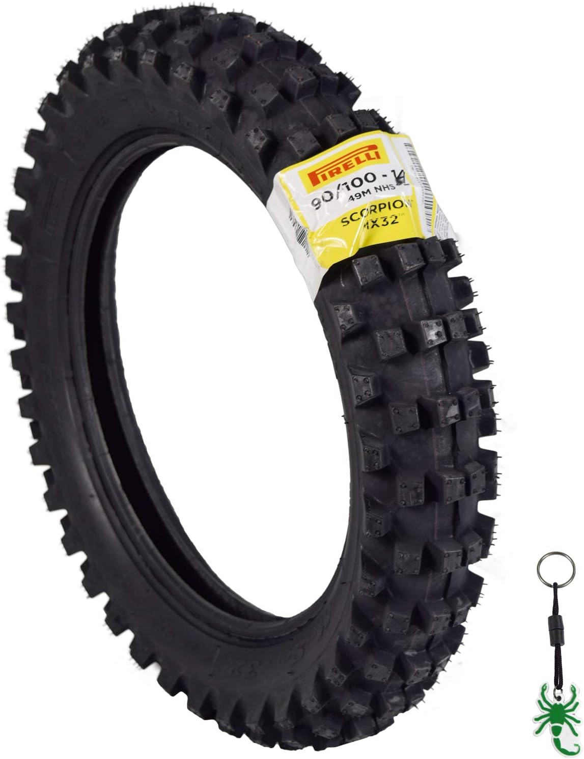 Pirelli Scorpion MX32 Mid Soft Dirt Bike Front/Rear Motocross Tube Type Tire with Keychain (90/100-14 Rear)