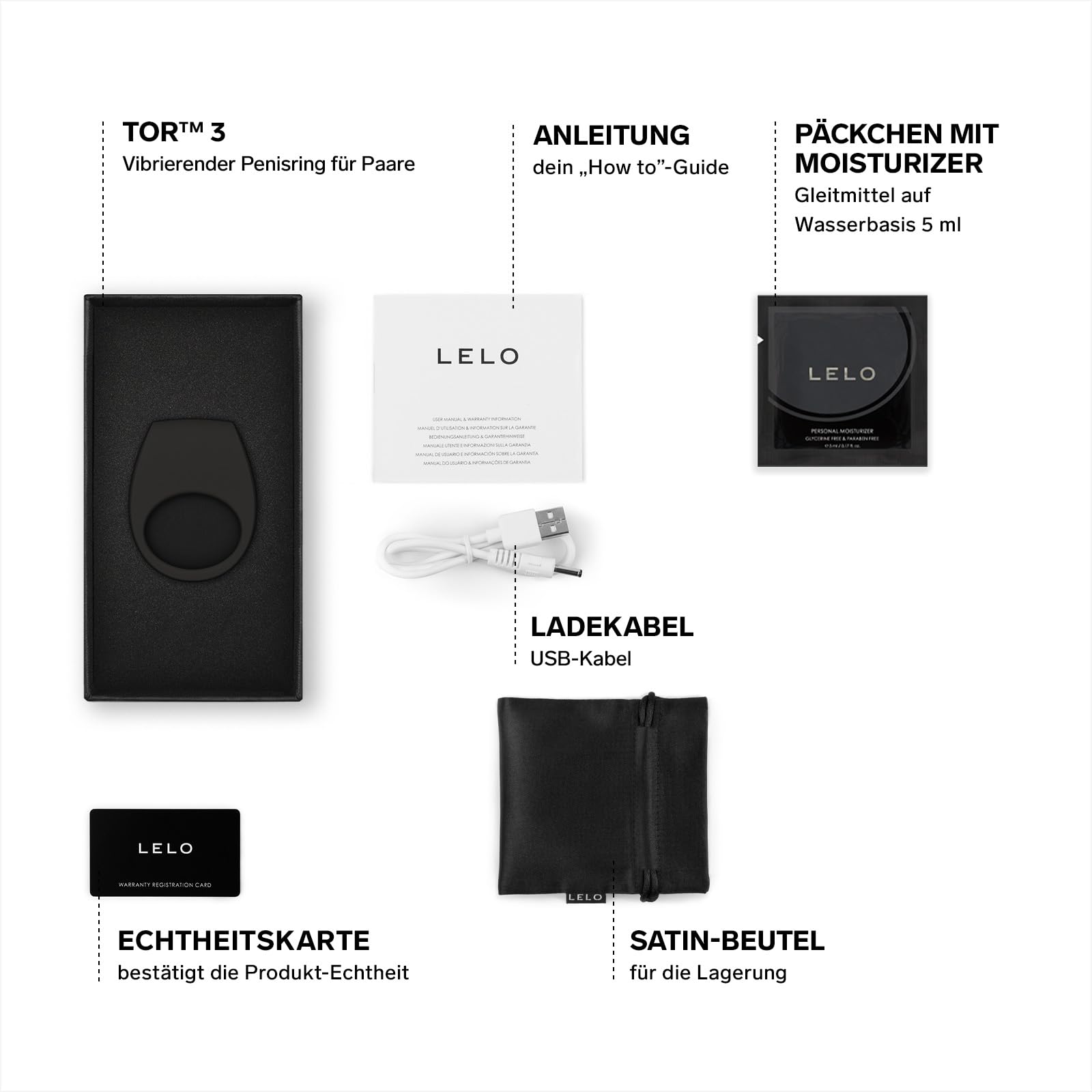 LELO TOR 3 Penisring Vibrator Klitorisstimulator mit App-Verbindung Cock Ring Penis Vibrator Penis Ring für Mann Cockring, Black