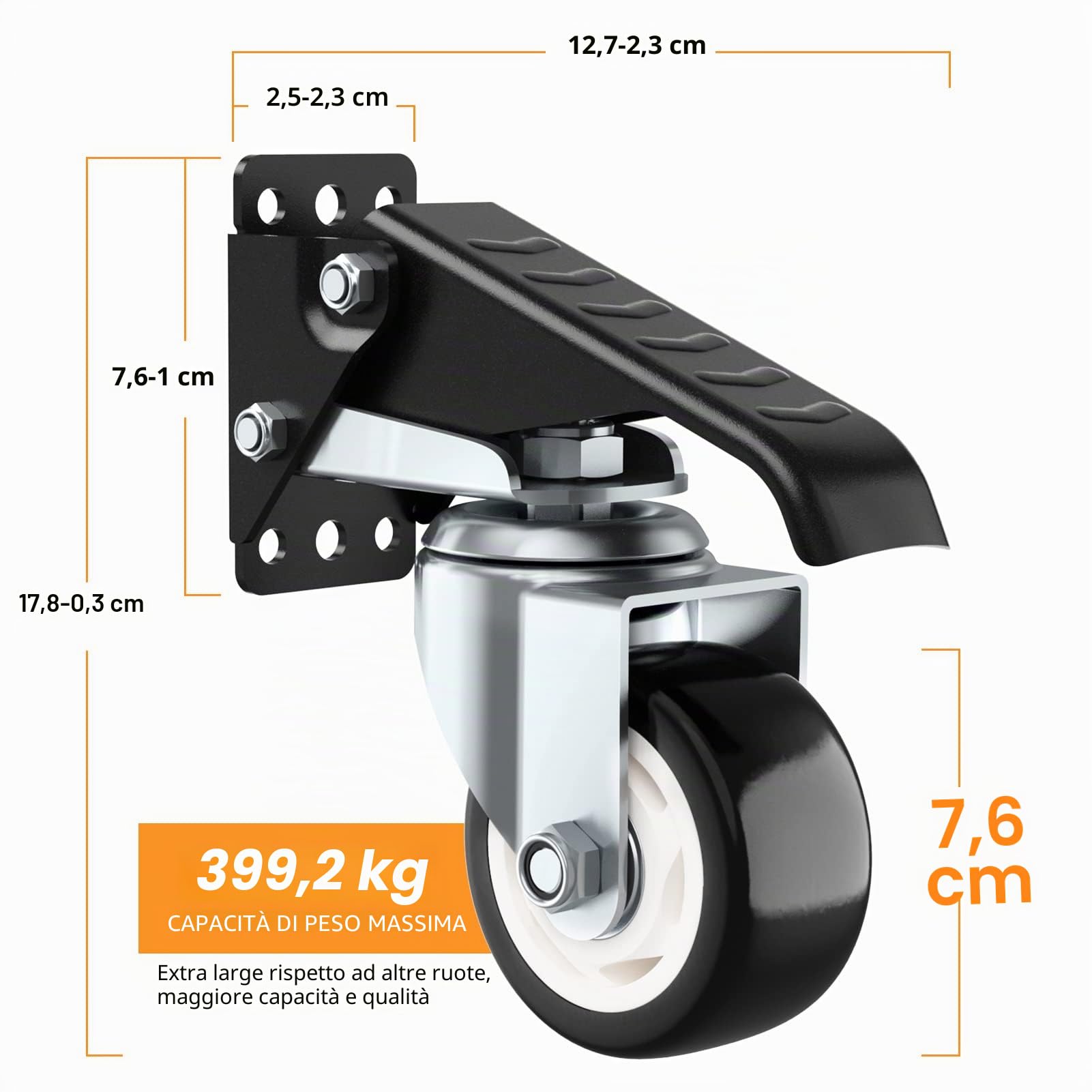 SOLEJAZZ Kit ruote per banco da lavoro 400KG Ruota per banco da lavoro retrattile per impieghi gravosi Ruote in uretano con telaio in acciaio, schema di installazione bonus, confezione da 4