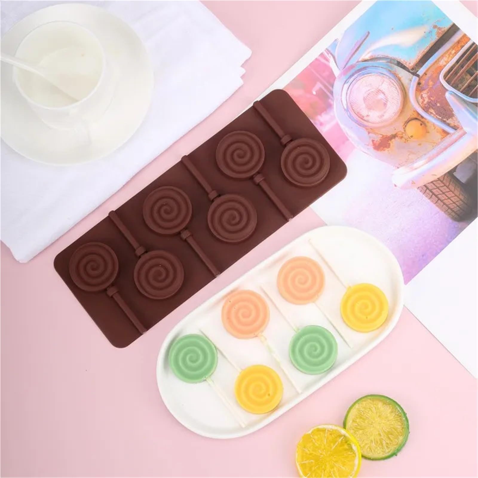 7 pezzi di stampo in silicone rotondo a forma fiore carino for lecca-lecca, caramelle, cioccolato, sapone, teglia Per La Produzione Del Cioccolato