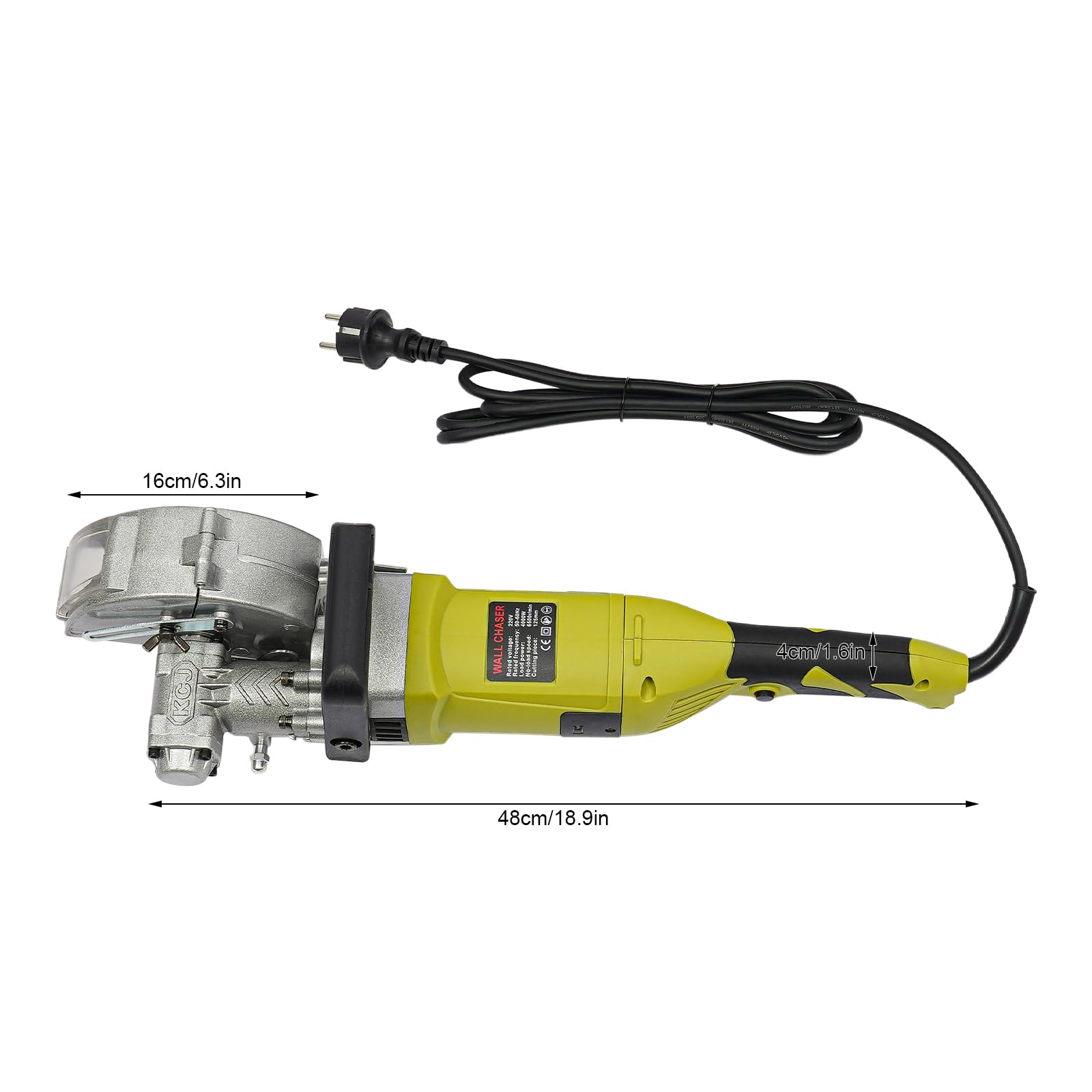 Rozadora Pared, 4000W Rozadoras Eléctrica 6500r/min, Ranuradora Cortadora 37mm Profundidad de Ranurado, Ranuras de Pared 5 Hojas de sierra 125mm Diámetro con Ventana de Refrigeración