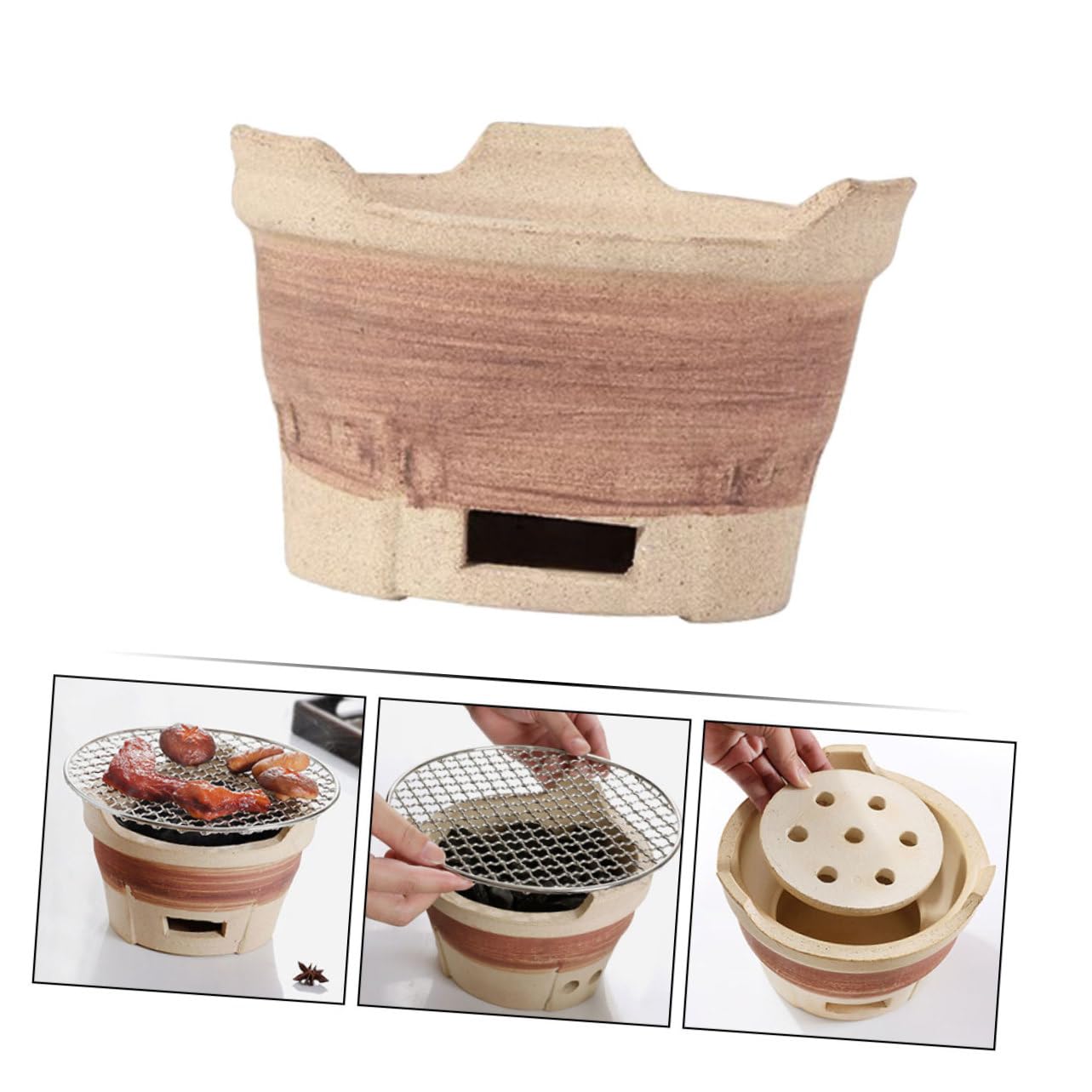 Barbecue portatile a carbonella, confezione da 2 pezzi, multiuso, per interni ed esterni, fornello da campeggio, barbecue, fornello a carbonella, forno a argilla, piccola griglia per barbecue a