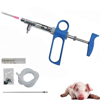 Adjustable Continuous Livestock Vaccine Syringe Gun, Stainless Steel Automatic Injector for Poultry, Chicken, Duck, Pig, Sheep, Goat, and Farm Veterinary Use2ml