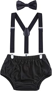 Baby Boys Cake Smash Outfit - First Birthday Party Suspenders Bow Tie Bl...