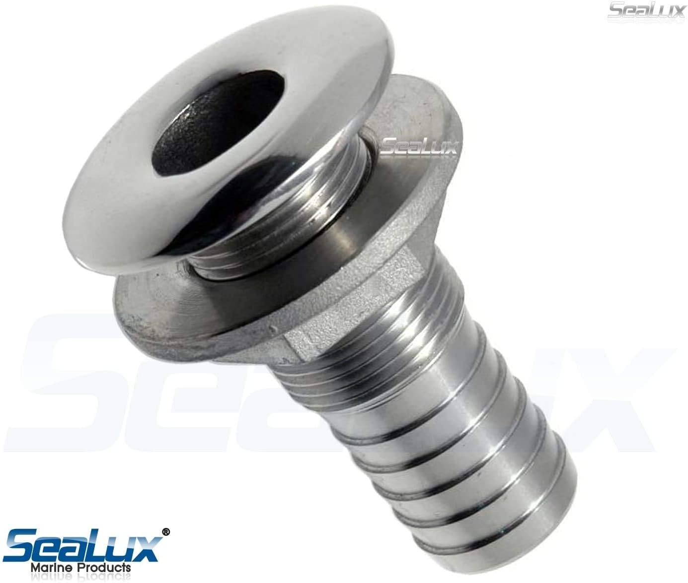 SeaLux Marine 316SS Thru Hull Fitting Connect with Hose Barb Straight Barbed Mushroom for 1 Hose