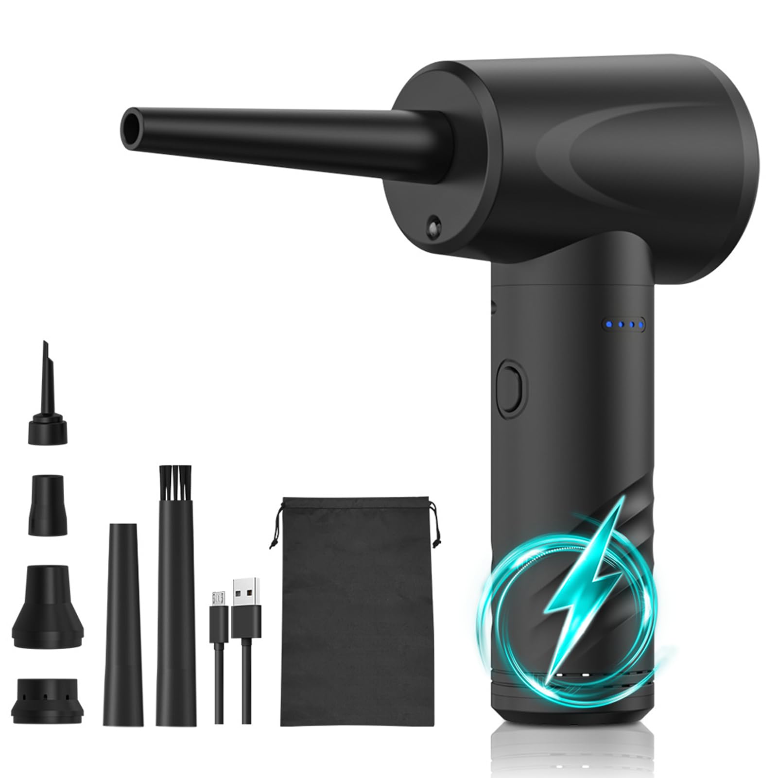 Yunir Compressed Air Duster, 3 Adjustable Gears 53000 RPM Electric Air Duster with 6 Nozzles, Rechargeable Wireless Blower for Keyboard, Cleaning (AD33 Standard Version)-image-43