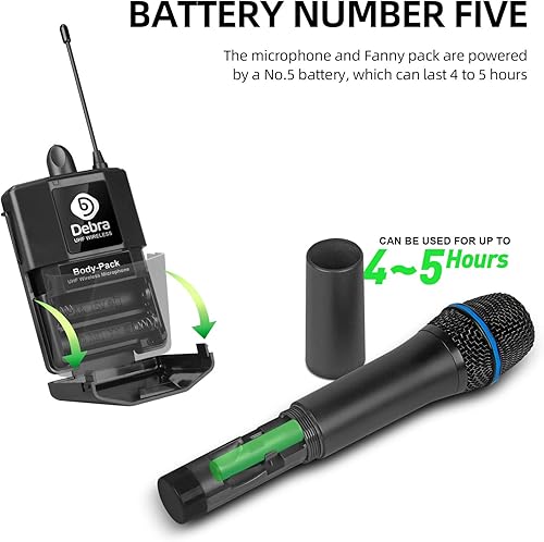Miniatura 5 de D Debra Audio AU200 Pro UHF Sistema de micrófono inalámbrico de 2 canales con micrófono inalámbrico Lavalier de mano, receptor de metal, para fiesta