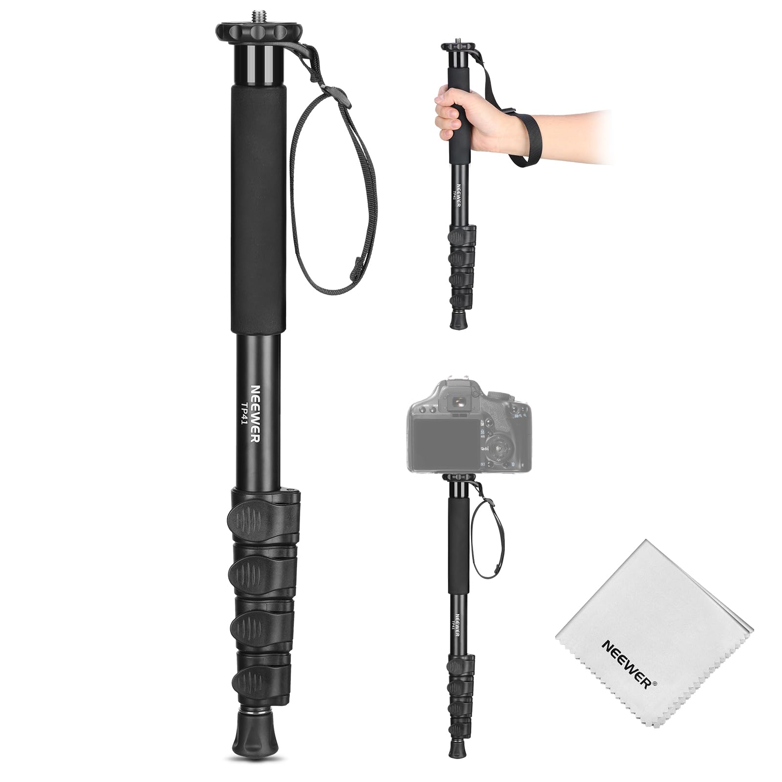 NEEWER TP41 - Soporte monopié para Poste de cámara, portátil de Aluminio de 61 Pulgadas, monopié de Video de Viaje, Adaptador de Tornillo de 1/4 Pulgadas 3/8 Pulgadas para cámaras réflex Digitales