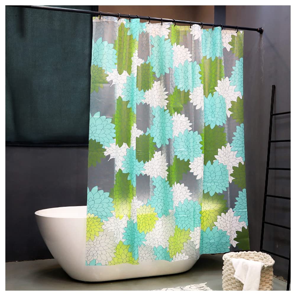 Tenda Doccia In Tessuto Verde Boho Floreale 183x198cm - Set Con Ganci, Per Bagno Elegante E Naturale