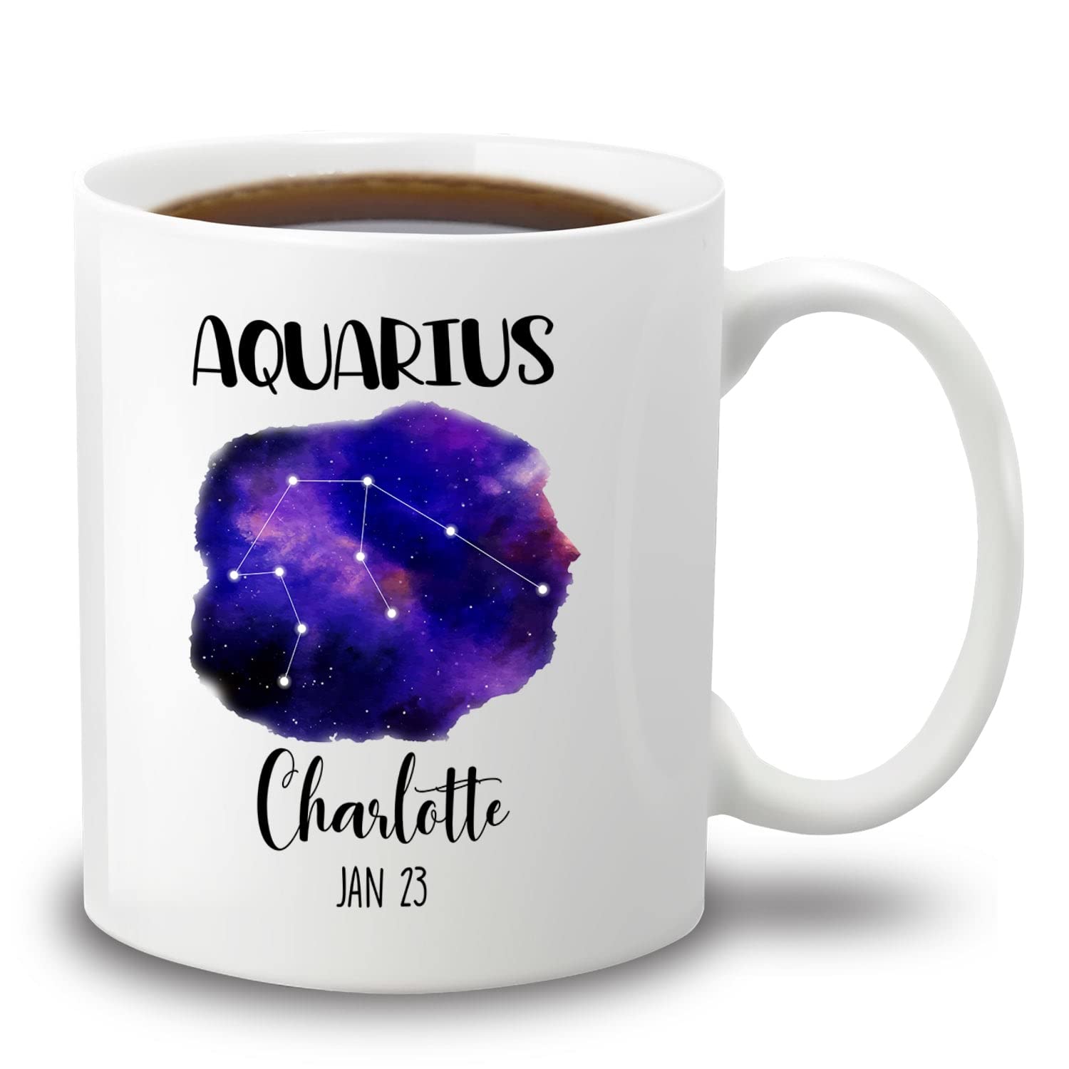 Personalized Horoscope White Coffee Mug Gift, Gemini Aries Taurus Cancer Leo Virgo Libra Scorpio Sagittarius Capricorn Aquarius Pisces Ceramic Coffee Mug Cup 11 15 Oz, Custom Zodiac w Name & Date Mug