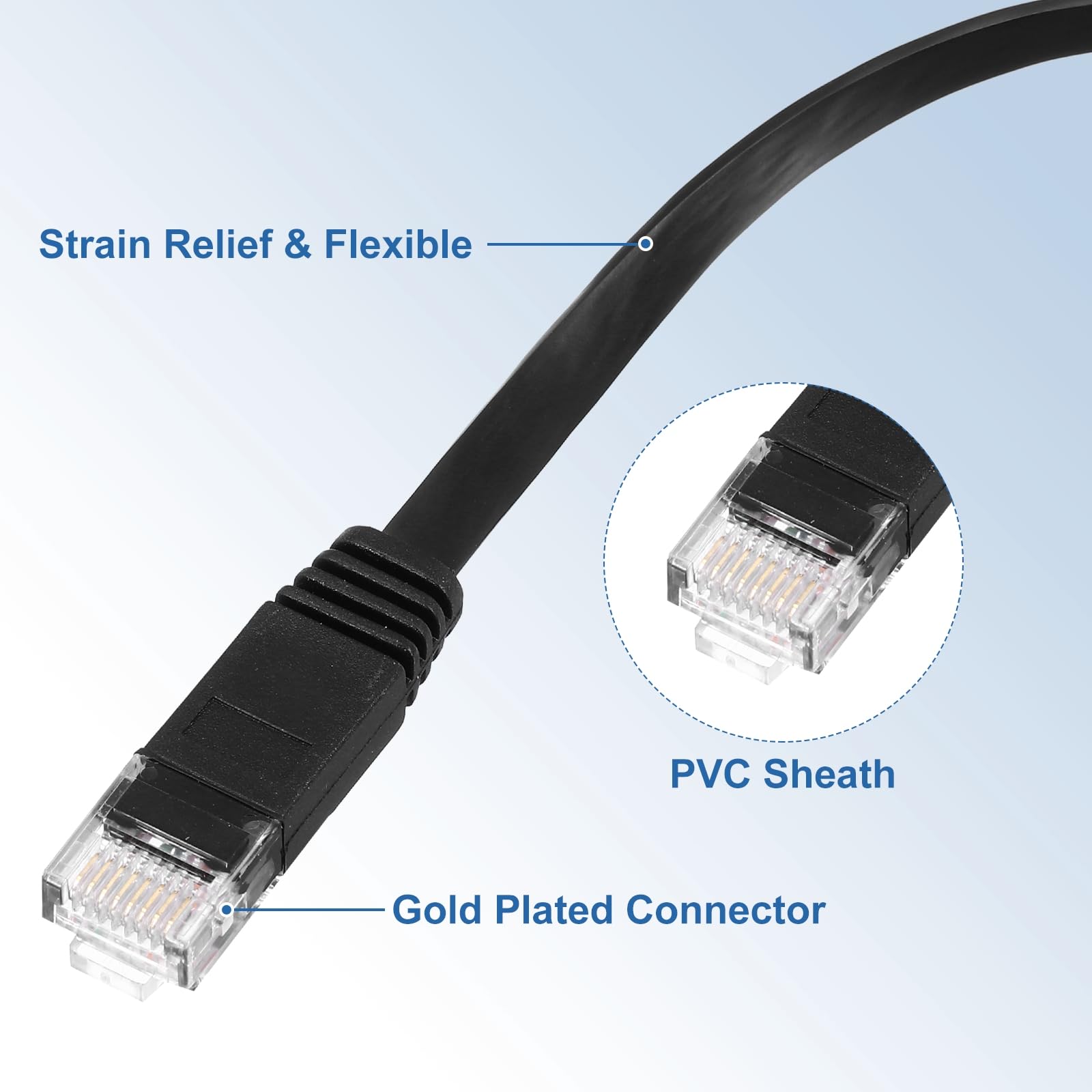 MECCANIXITY Kabel Ethernet Cat 6 25 m, 32AWG 250 MHz, płaski szybki kabel krosowy RJ45 Cat6 z klipsami do komputera, gier, routera, modemu, czarny