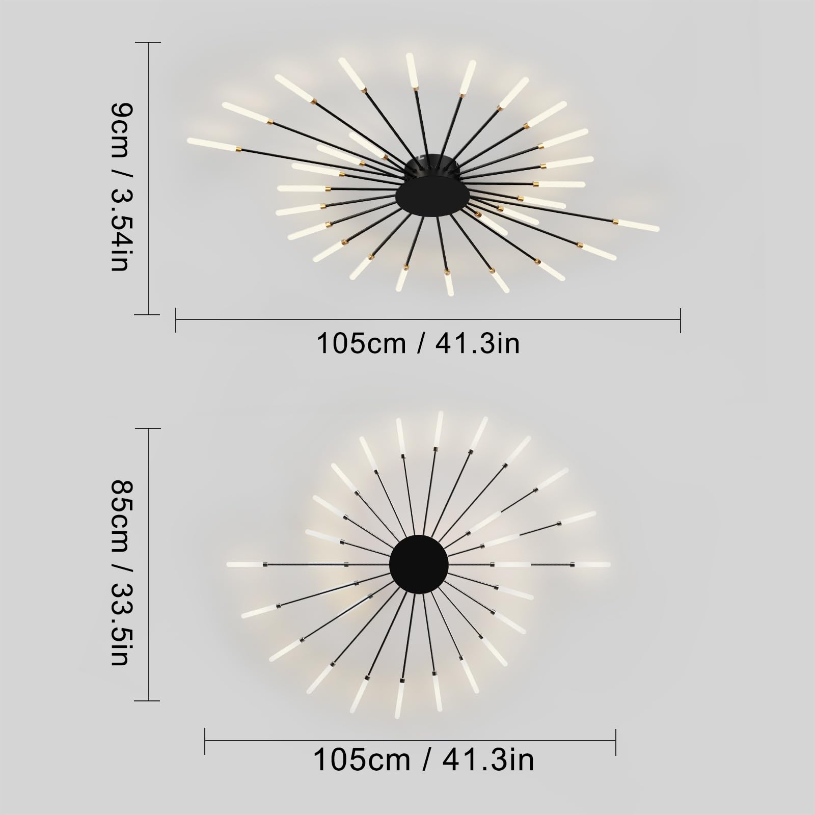 RRBEST Plafoniera LED Soffitto, Plafoniera Lampada Da Salotto Moderna, Acrilico Lampadario LED Soffitto per Soggiorno Camera Da Letto Cucina Ufficio, Luce Neutra (28 teste, nero)