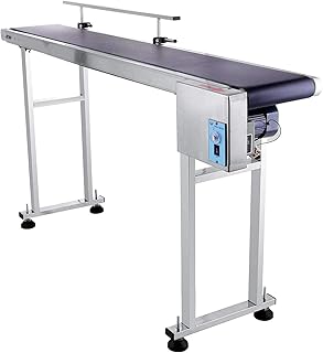 VEVOR PVC Belt Conveyor 59Inch Length, Electric PVC Conveyor 7.8 Width, 110V Adjustable Automatic Speed, Conveyor Machine with Single Guardrails, In Stainless Steel, Industrial Transport Equipment