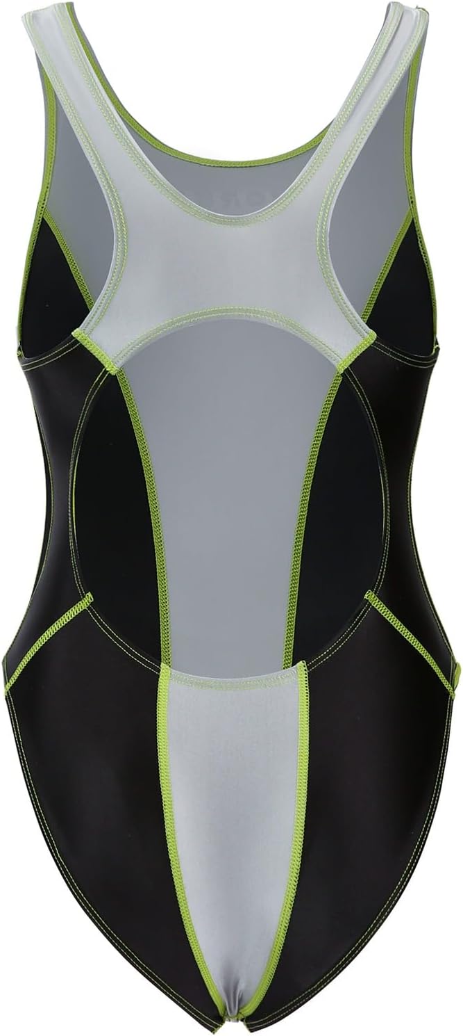 AMORESY Velora Cosholic High-Leg Backless Swimsuit Leotard, Shiny Spandex One-Piece Bodysuit for Dance, Cosplay