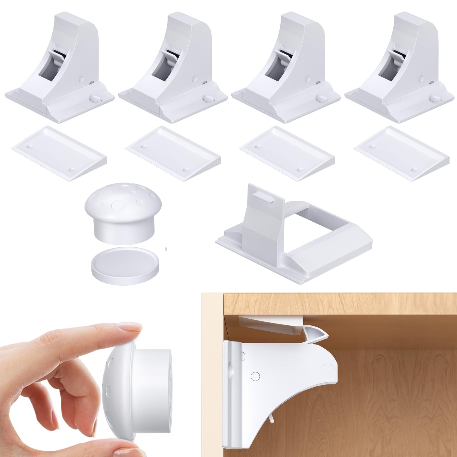 Child Safety Magnetic Cabinet Locks 4 Pack-AOSITE Baby Proofing Magnetic Drawer Locks for Kitchen with Adhesive No Drilling or Screws Fixed, Baby