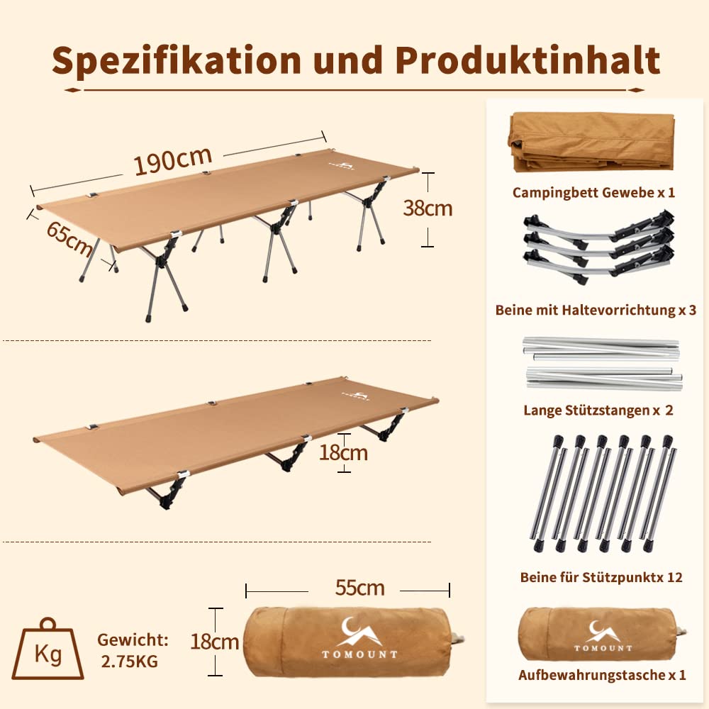 Lettino Da Campeggio Pieghevole TOMOUNT - 190x70cm, Leggero In Alluminio | Per Viaggi E Spiaggia - Foto 12
