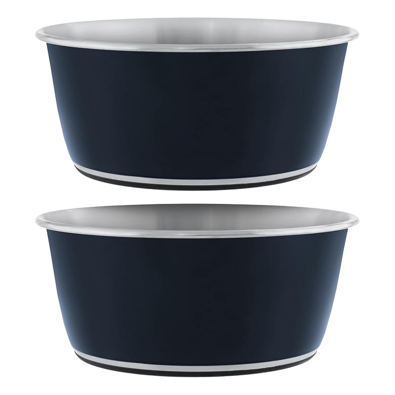 Tigelas para cães e gatos em aço inoxidável com base antiderrapante Master Pet Supply Navy Blue, 1,92 L cada, pacote com 2