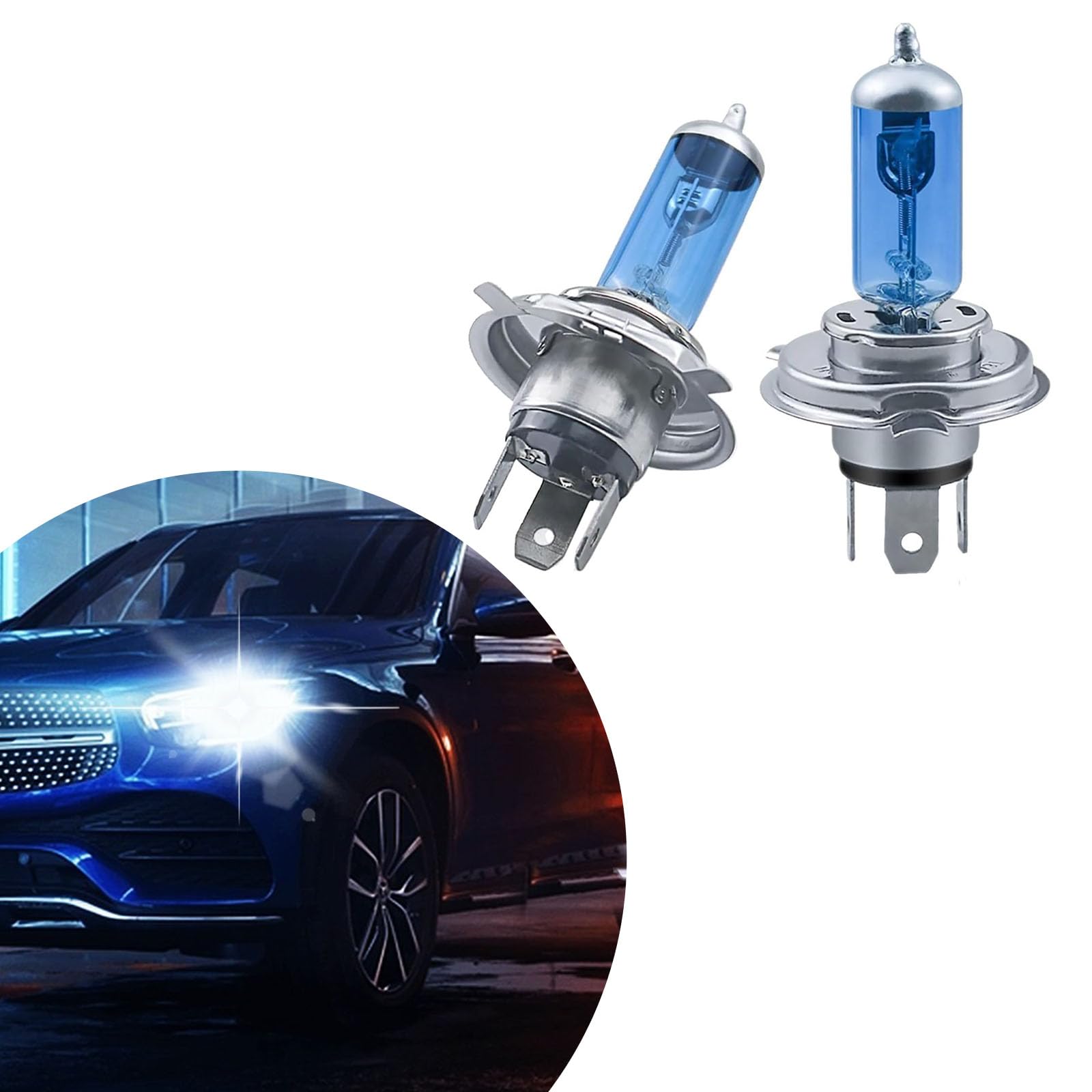 2 PCS H4 Car Halogen Lamp Bulb Light, 6000K Low Beam Light Bulb, 12V 100W High Beam, Super Bright Waterproof Fog Light Accessories, Universal for Car SUV, Plug-and-Play (White Light)