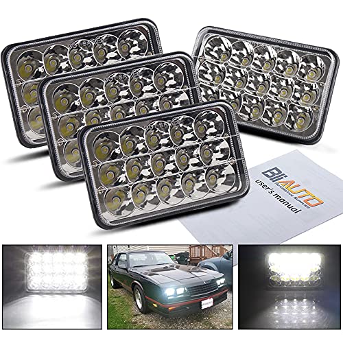 BLIAUTO 4PCS 4x6 inch LED Headlights Dot Approved Hi/Low Sealed Beam Headlights For Semi Truck Peterbilt Kenworth Freightliner H4651 H4652 H4656 H4666 H6545 Rectangular Front Plow Headlamps