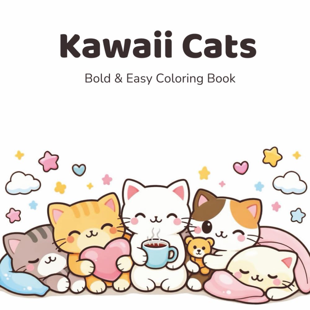 Kawaii Cats Coloring Book: Bold & Easy Coloring Book