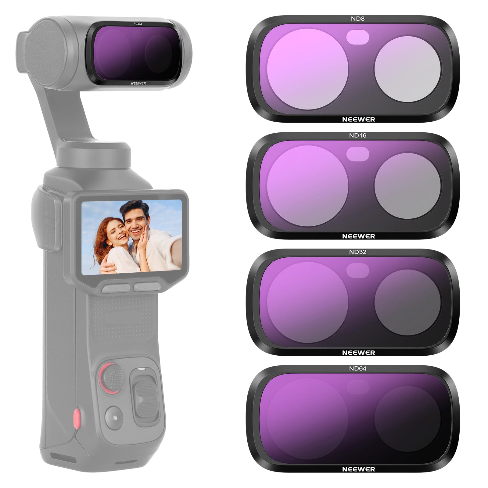 NEEWER Juegos de Filtro ND Solo Compatible con Insta360 Luna Ultra, ND8 + ND16 + ND32 + ND64 HD Kit de Accesorios Fotografía con Filtro Densidad Neutra Lente Objetivo Action con Estabilizador, FL-L01