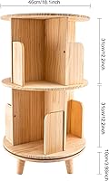 Vista 3 de Estantería giratoria de 2 niveles, estantería giratoria de madera de pino de 360°, estante de almacenamiento multifuncional para el hogar, oficina