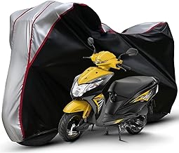 Waterproof Bike Body Cover Compatible with Honda Dio Dustproof Scratchproof - Motorcycle Cover for Two Wheeler, Outdoor Full Cover with UV, Duty, Rain Protection (Black Top Silver) R1A