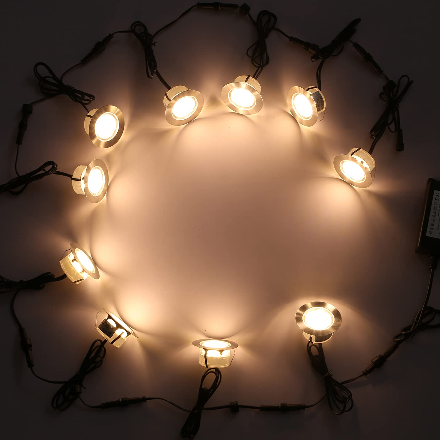 Spot Encastrable LED DC12V IP67 Etanche Ø60mm Acier Inoxydable Exterieur Jardin Couloir Blanc Chaud 10 Kit