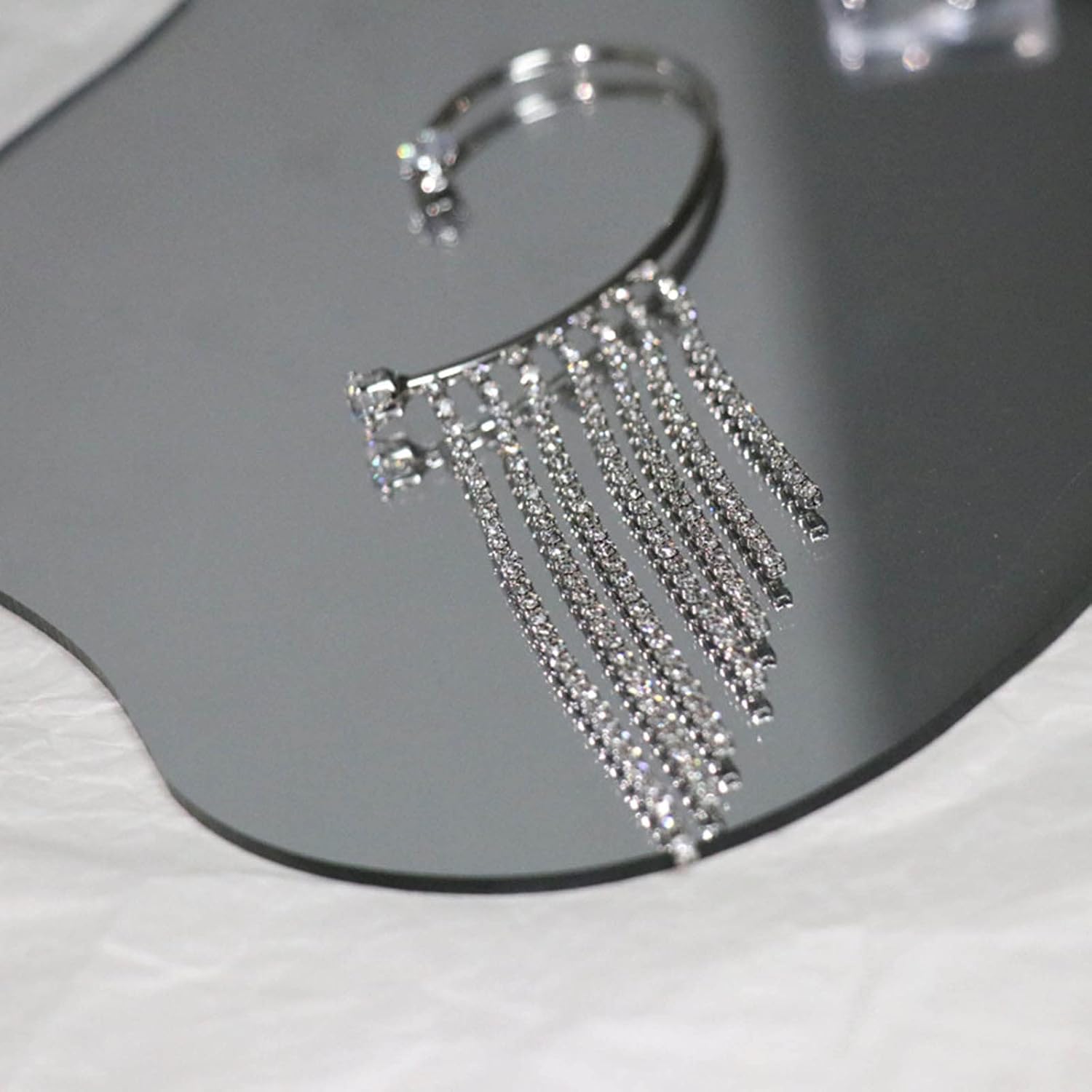 Boho Rhinestone Ear Cuff Long Crystal Tassel Dangle Earrings Gold Wedding Drop Crystal Chandelier Glitter Bridal Jewelry for Women and Girls - Image 5