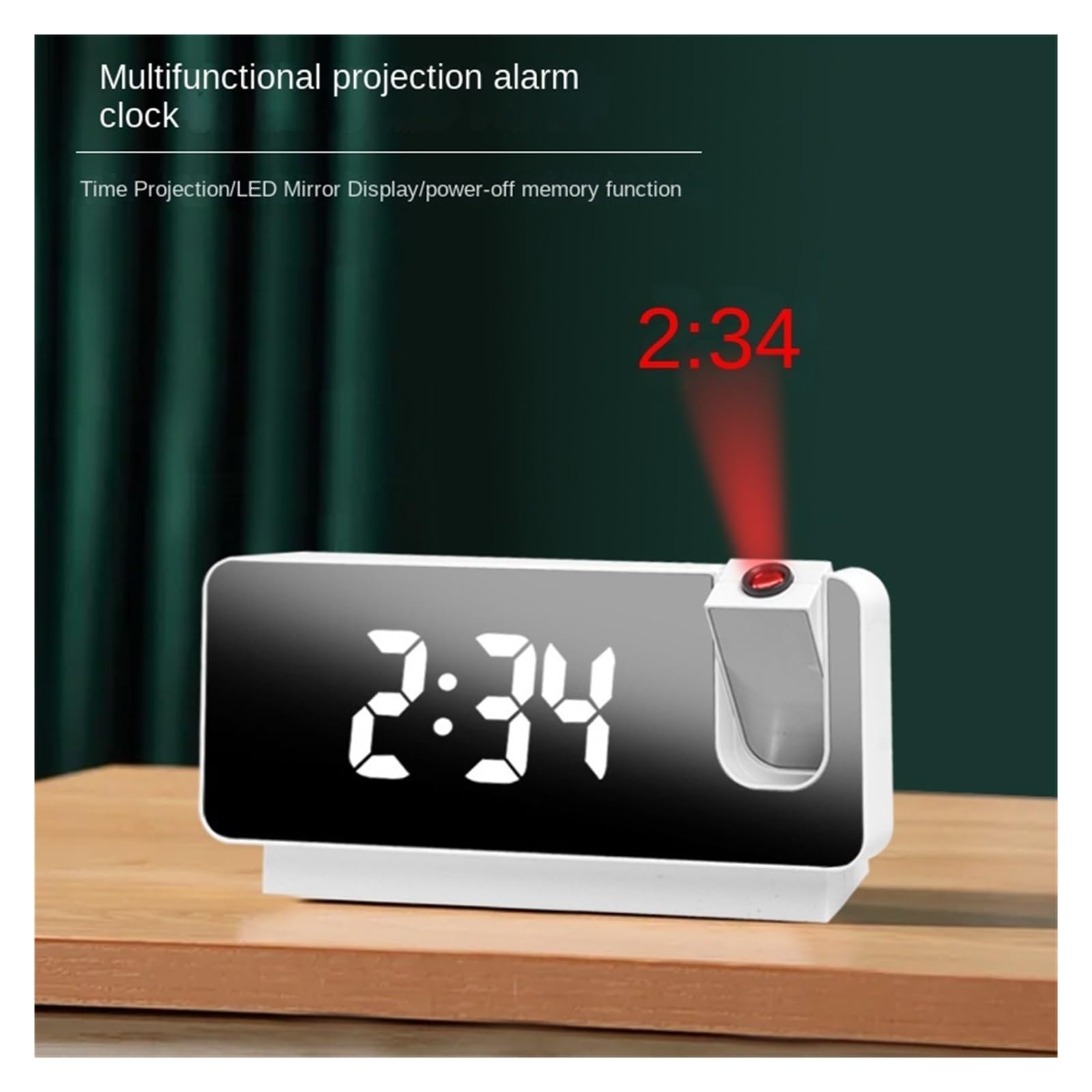 Moderner Einfacher Projektionswecker, LED-Großbildschirm, Digital, Geräuschlos, Elektronische Uhr, Desktop-USB-Plug-in, Leuchtende Schreibtischuhr Klare Projektion(Black)