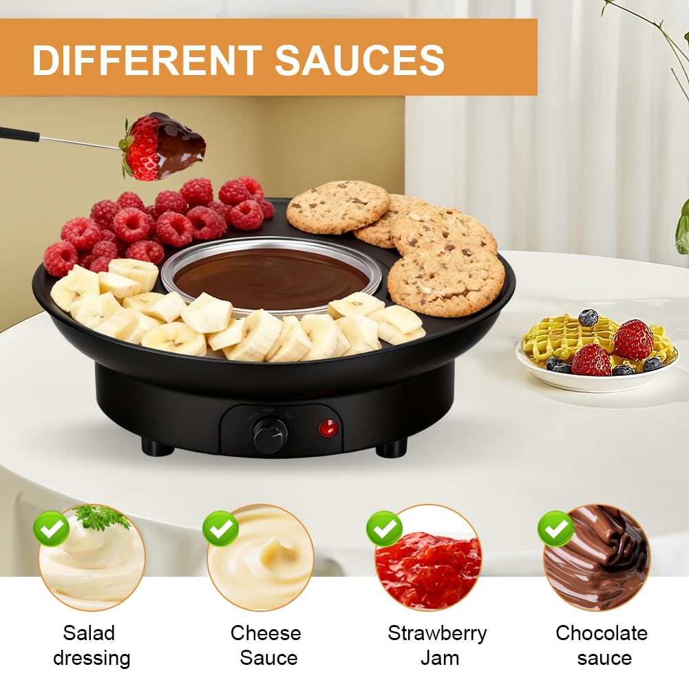 Set per fonduta di cioccolato, 260 ml, fonduta di cioccolato, fonduta con 2 livelli di temperatura, 2 forchette, rimovibile, ideale per frutta, biscotti, biscotti di Natale (nero)