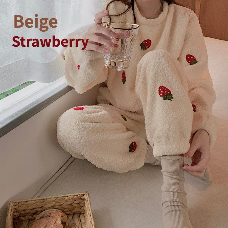 RICHTRUE Kawaii Strawberry Sleepwear Fuzzy Sets Pajamas for Women Loungewear for Women Kawaii Loungewear3