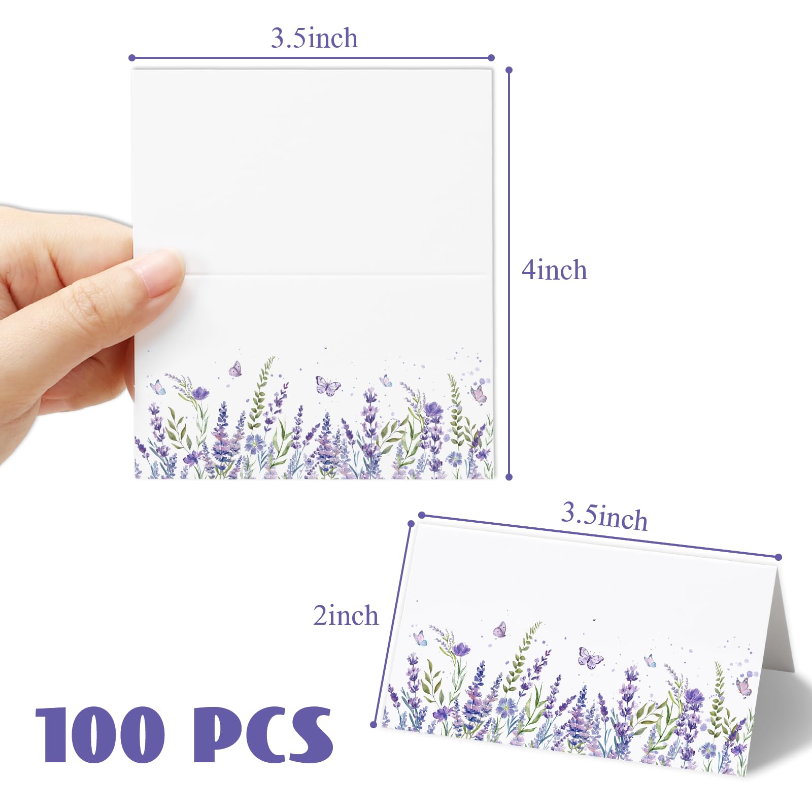 Whaline Platzkarten, Lavendel, 8,9 x 5,1 cm, violette Blume, Zeltkarten, Sitzkarten, blanko, Tischnamensschilder für Frühling, Urlaub, Buffet, Party, Tischdekoration, 100 Stück