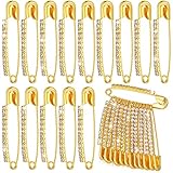 24 Pieces Gold Rhinestone Safety Pins Brooches Sweater Shawl Clips Faux Crystal Brooches Shiny Brooch Pins for Women or Girls Skirts Sweater Scarf Lapel Hat Accessories