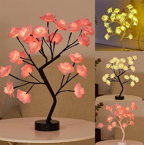 Miniatura 8 de Annrad Lámpara de mesa de árbol de rosas con luz nocturna con luz LED de colores, funciona con USB, árbol iluminado, regalo para el día de San