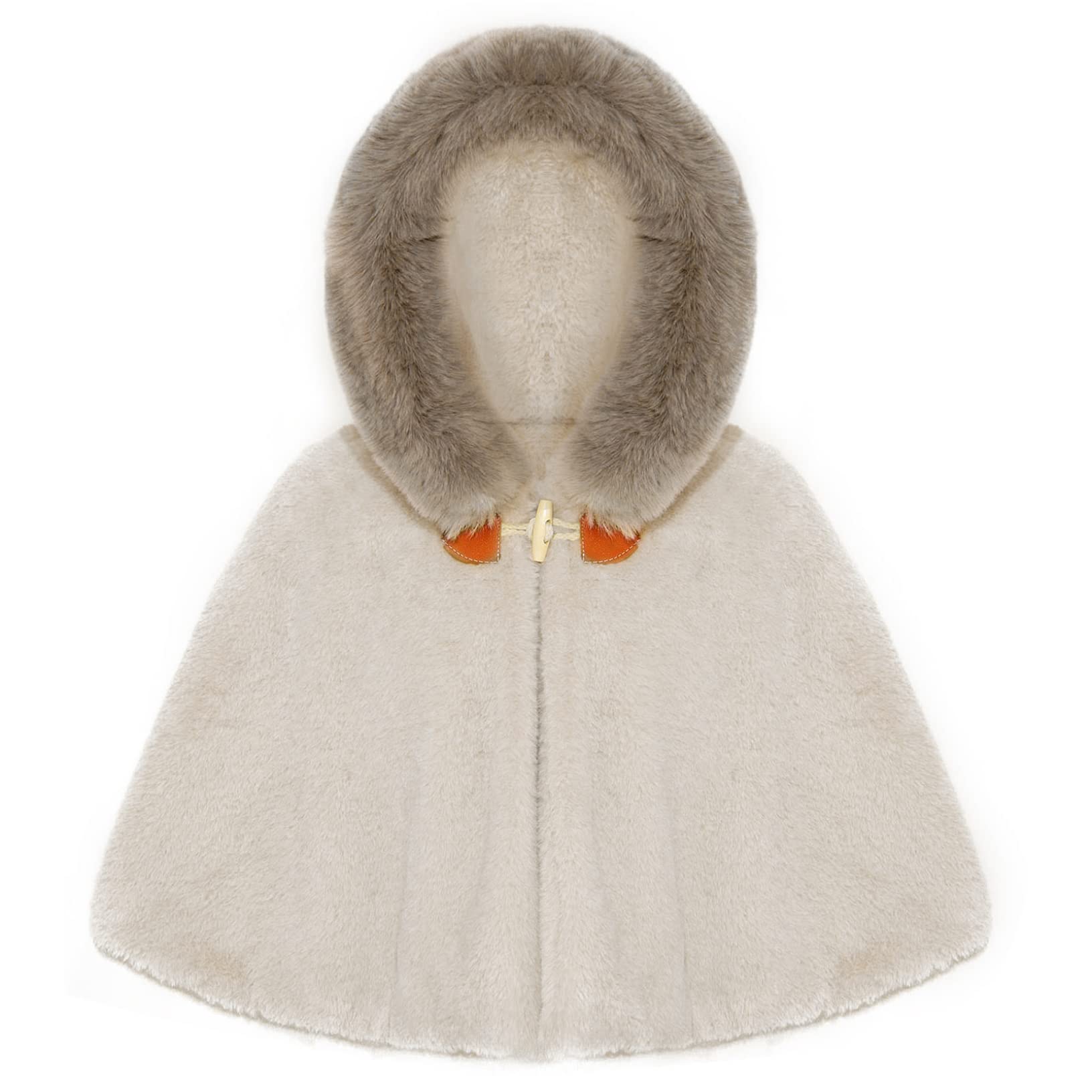 YEAHDOR Baby Toddler Girls Faux Fur Cloak Capes Hooded Poncho Winter Warm Fleece Carseat Snowsuit Khaki 12-18 Months